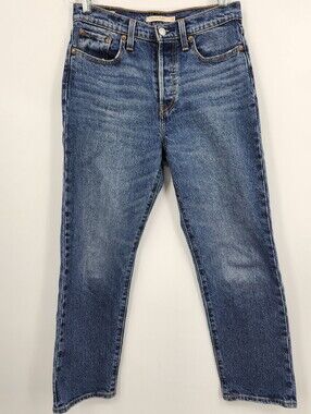 Levis Wedgie Straight Jeans Womens 26 High Rise Button Fly Blue Medium Wash